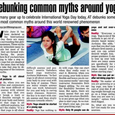 Archana Makwana first Interview as a Yoga Teacher on First International Yoga Day Celebrations Featured in Ahmedabad times d 21st June. 2016
