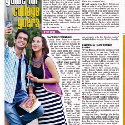 Archana Makwana article on Fashion Guide for College Studends Ahmedabad times dated 1st  july 2015