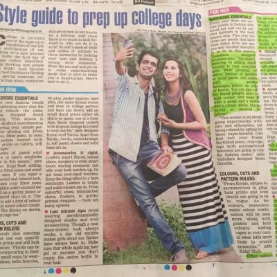 Archana Makwana article on Wardrobe Essentials for college goers!!  fashion trends Baroda times 2nd july 2015